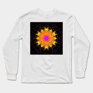 Mosaic Kaleidoscope Flower Purple Orange and Black Long Sleeve T-Shirt